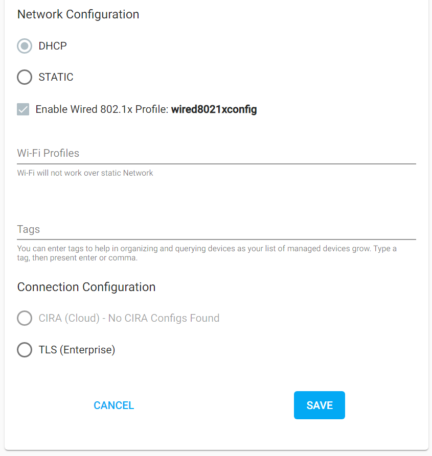 Figure 3: Example ACM profile with IEEE802.1x